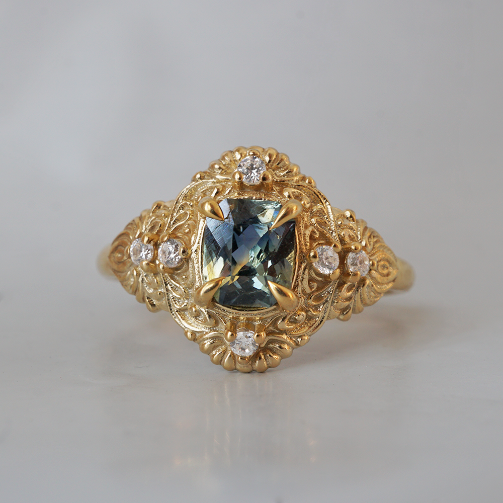 Vintage Twilight Blue Sapphire outlet & Diamond Ring