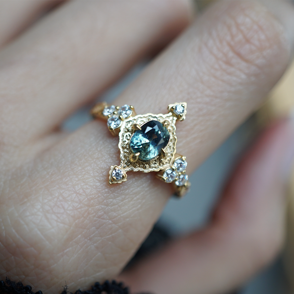 One Of A Kind: Arabasque Bi-Color Sapphire Ring in 14K and 18K Gold