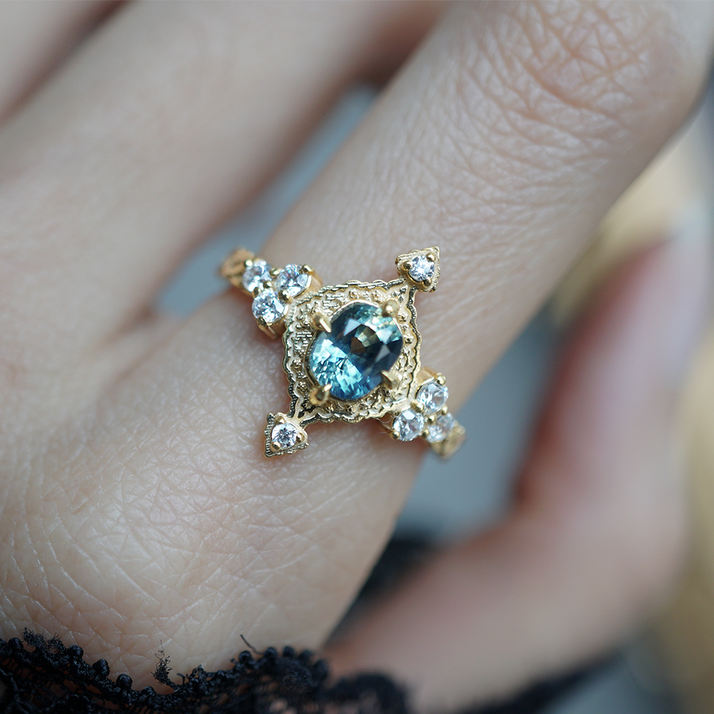 One Of A Kind: Arabasque Bi-Color Sapphire Ring in 14K and 18K Gold