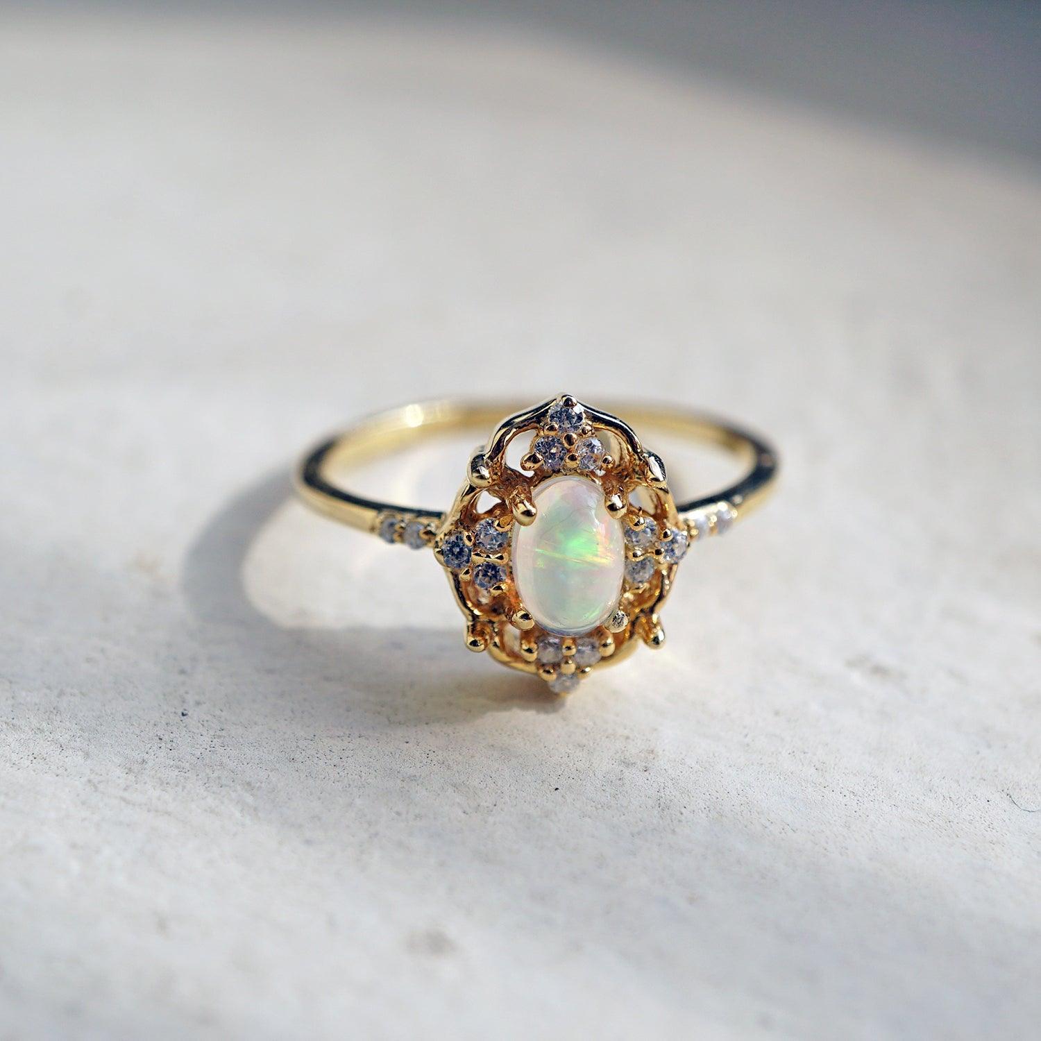 10k Yellow Gold buying Opal Ring Band Size 6.5