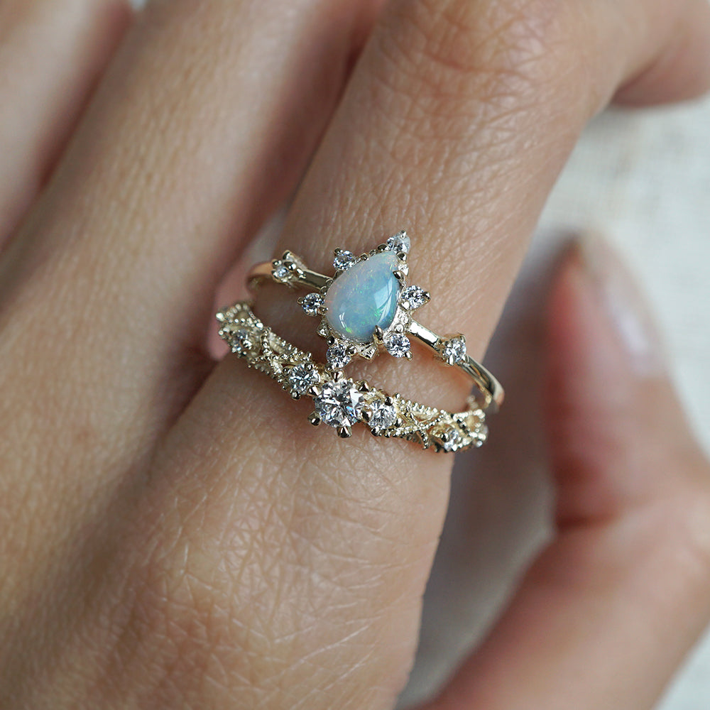 14K Crush Ring (Garnet, Moonstone, Aquamarine or Opal)