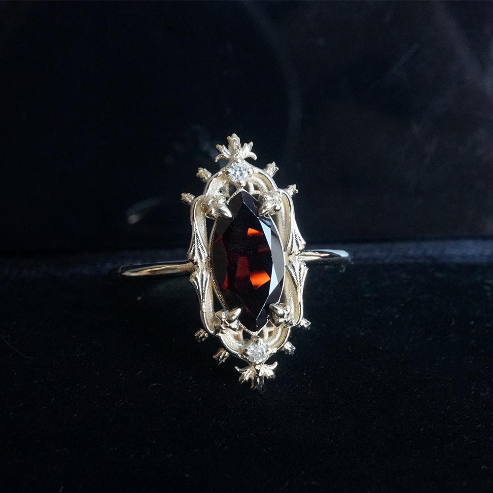 Gothic Marquise Garnet Ring in 14K and 18K Gold