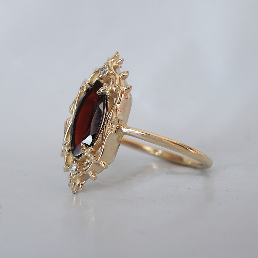 Gothic Marquise Garnet Ring in 14K and 18K Gold