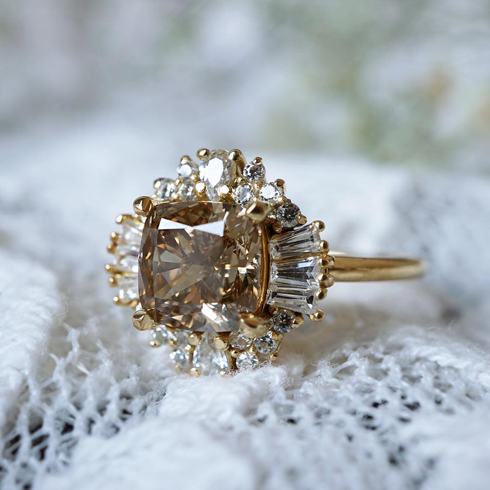 One Of A Kind: Champagne Diamond Ballerina Ring in 14K and 18K Gold, 2.03ct - Tippy Taste Jewelry