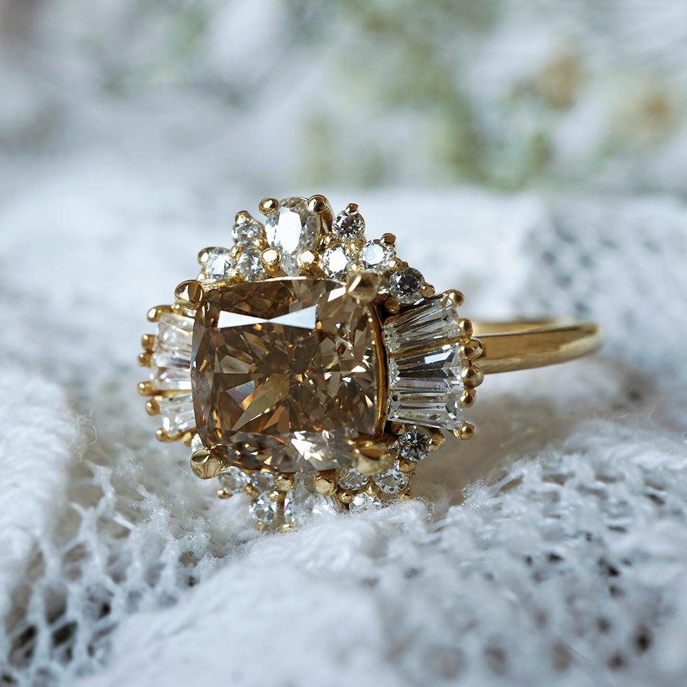 One Of A Kind: Champagne Diamond Ballerina Ring in 14K and 18K Gold, 2.03ct - Tippy Taste Jewelry