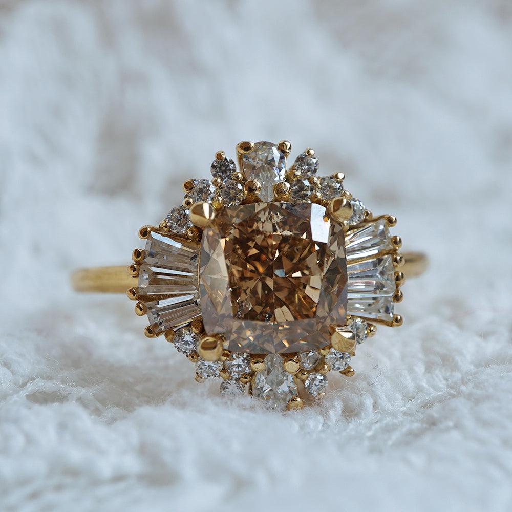 One Of A Kind: Champagne Diamond Ballerina Ring in 14K and 18K Gold, 2.03ct - Tippy Taste Jewelry