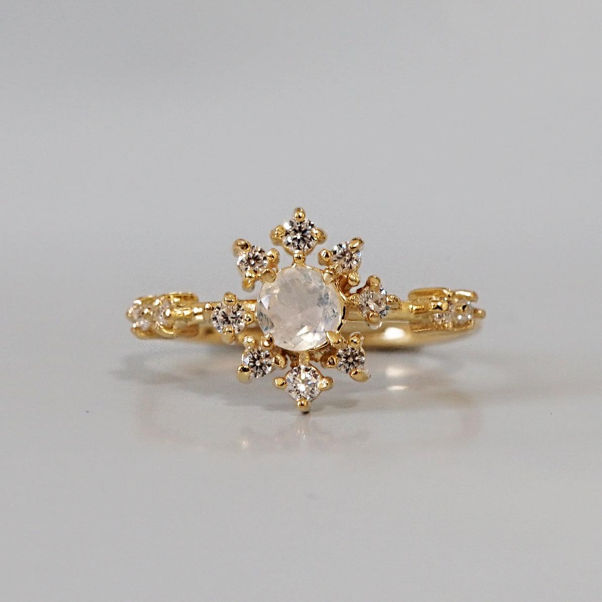 14K Round Rose Thorn Ring (Garnet or Moonstone)