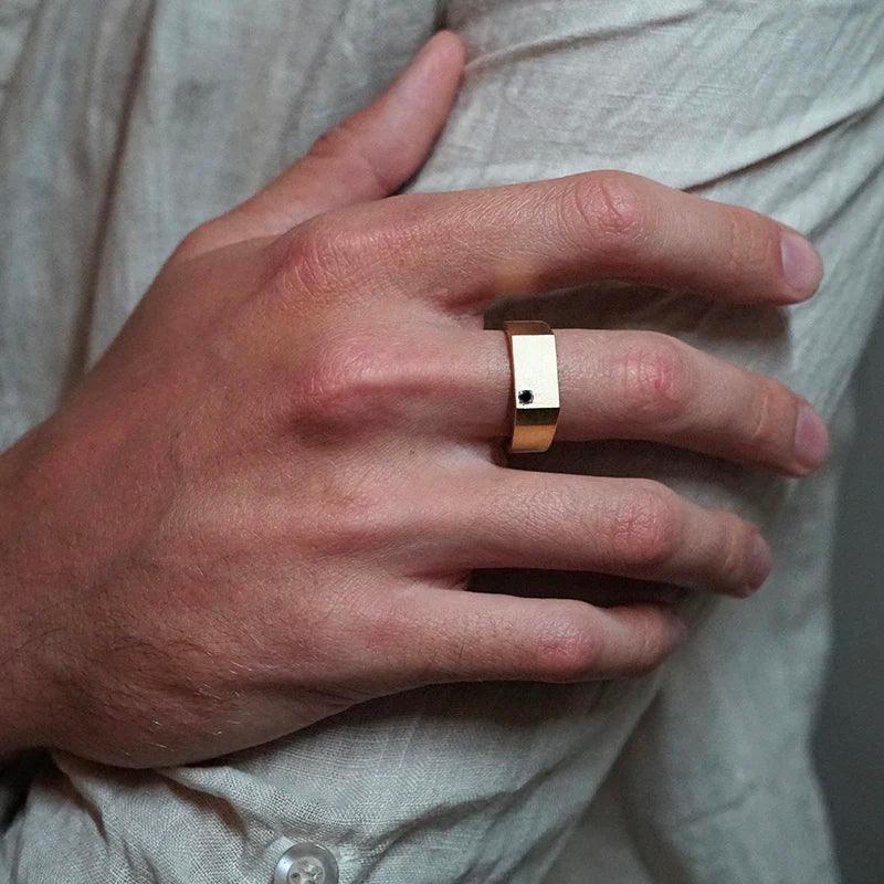 Black Diamond Signet Ring in Sterling Silver and 14K Gold, 8mm - Tippy Taste Jewelry