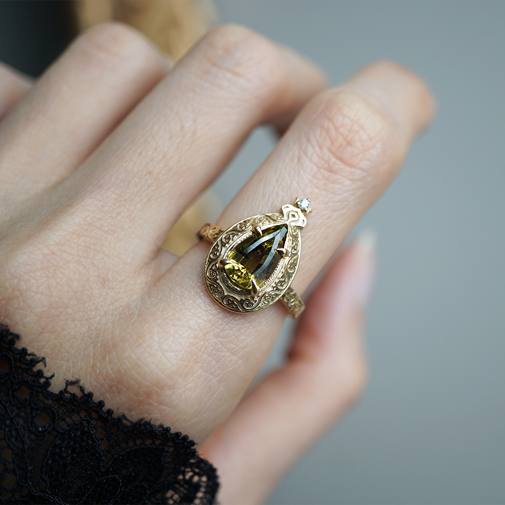 Green Tourmaline Amira Diamond Ring in 14K and 18K Gold