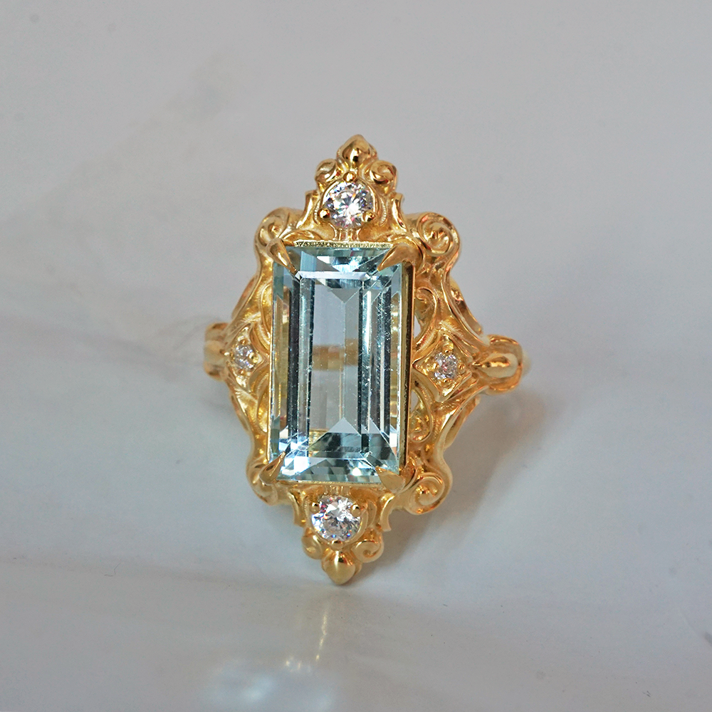 One Of A Kind: Gilded Wave Aquamarine Diamond Ring in 14K and 18K Gold