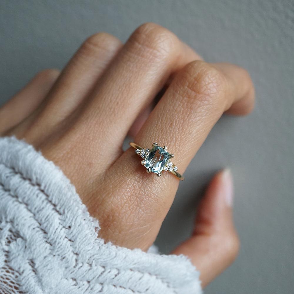 One Of A Kind: Aquamarine Cluster Diamond Ring - Tippy Taste Jewelry