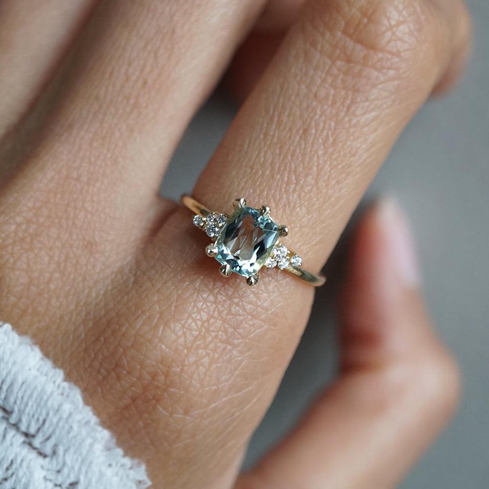 One Of A Kind: Aquamarine Cluster Diamond Ring - Tippy Taste Jewelry