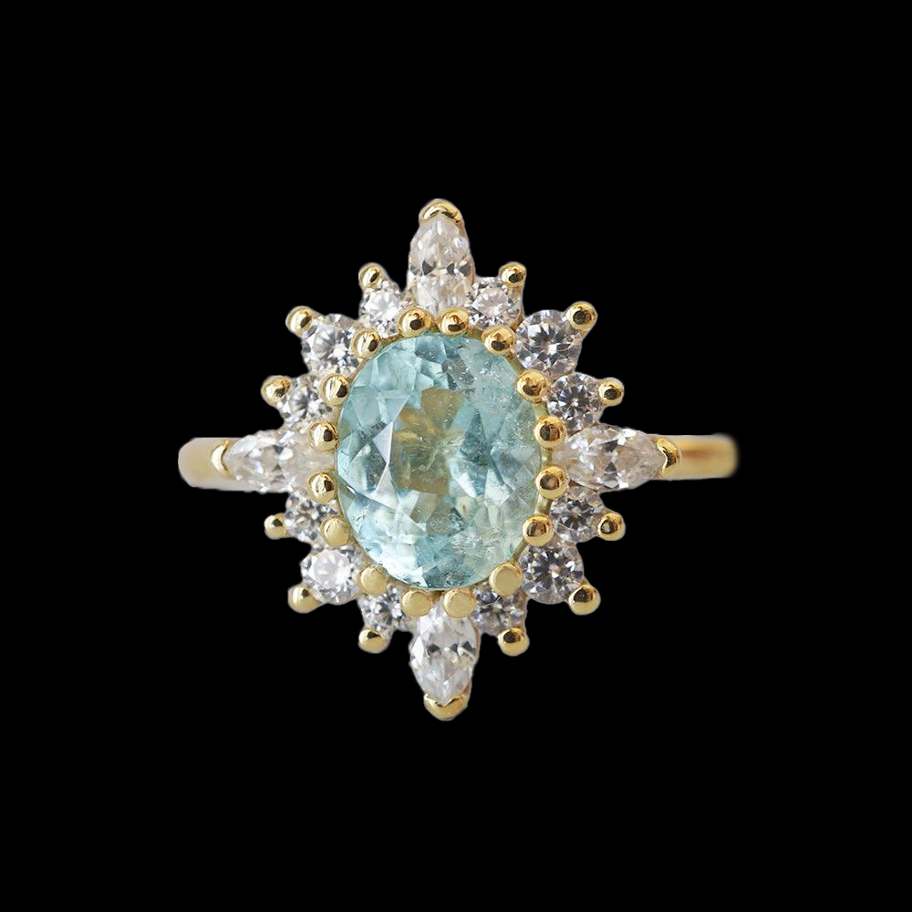 One Of A Kind: Oval Paraiba Tourmaline Mirage Diamond Ring in 14K and 18K Gold