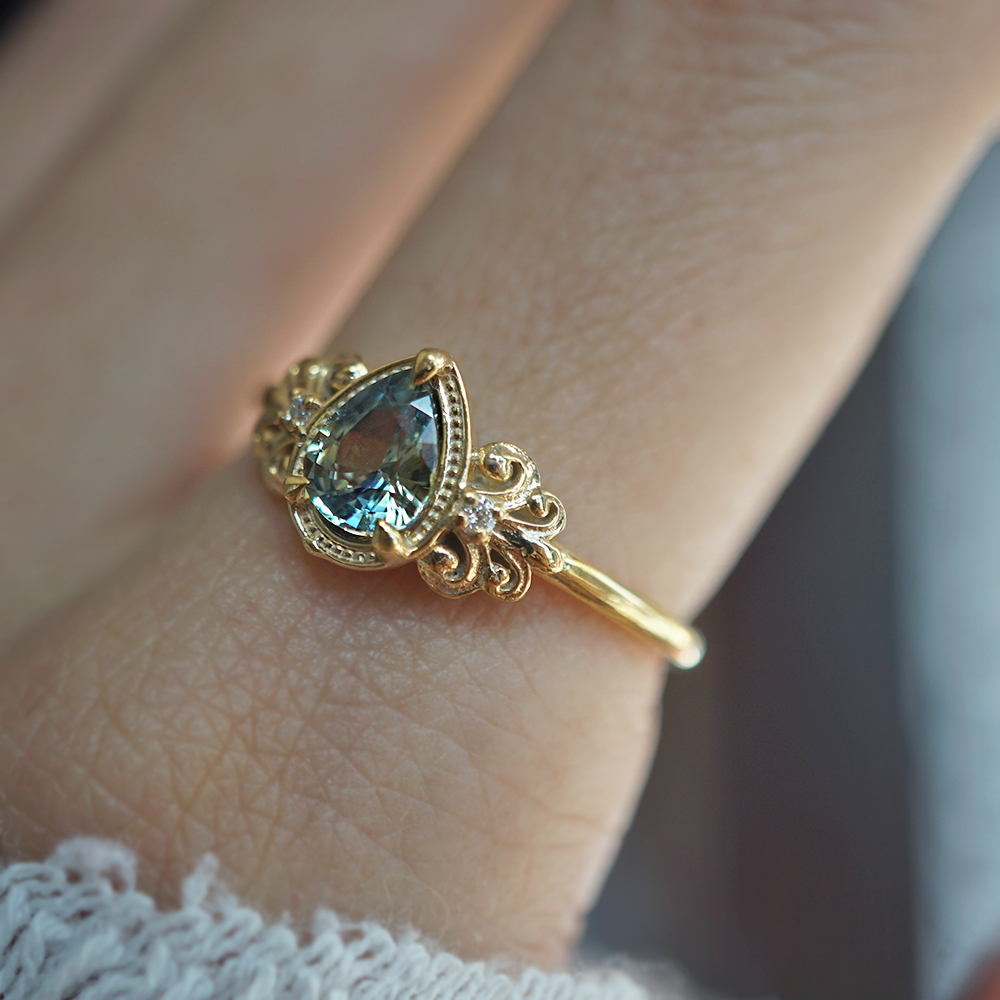 One Of A Kind: Aurora Blossom Bi Color Sapphire Diamond Ring in 14K and 18K Gold