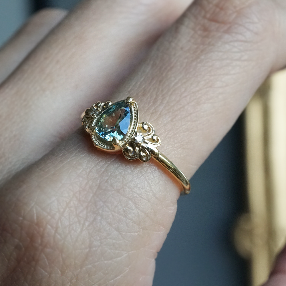 One Of A Kind: Aurora Blossom Bi Color Sapphire Diamond Ring in 14K and 18K Gold