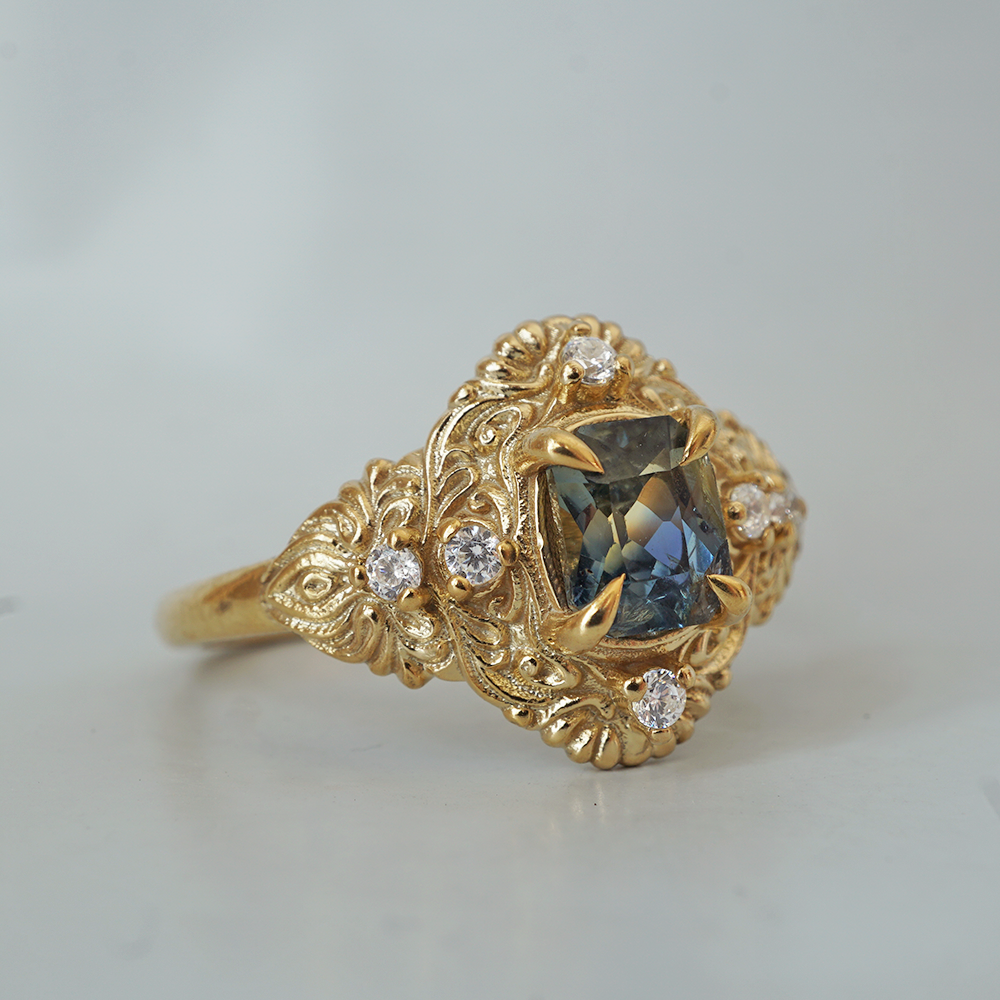 One Of A Kind: Bi-Color Sapphire Twilight Diamond Ring in 14K and 18K Gold