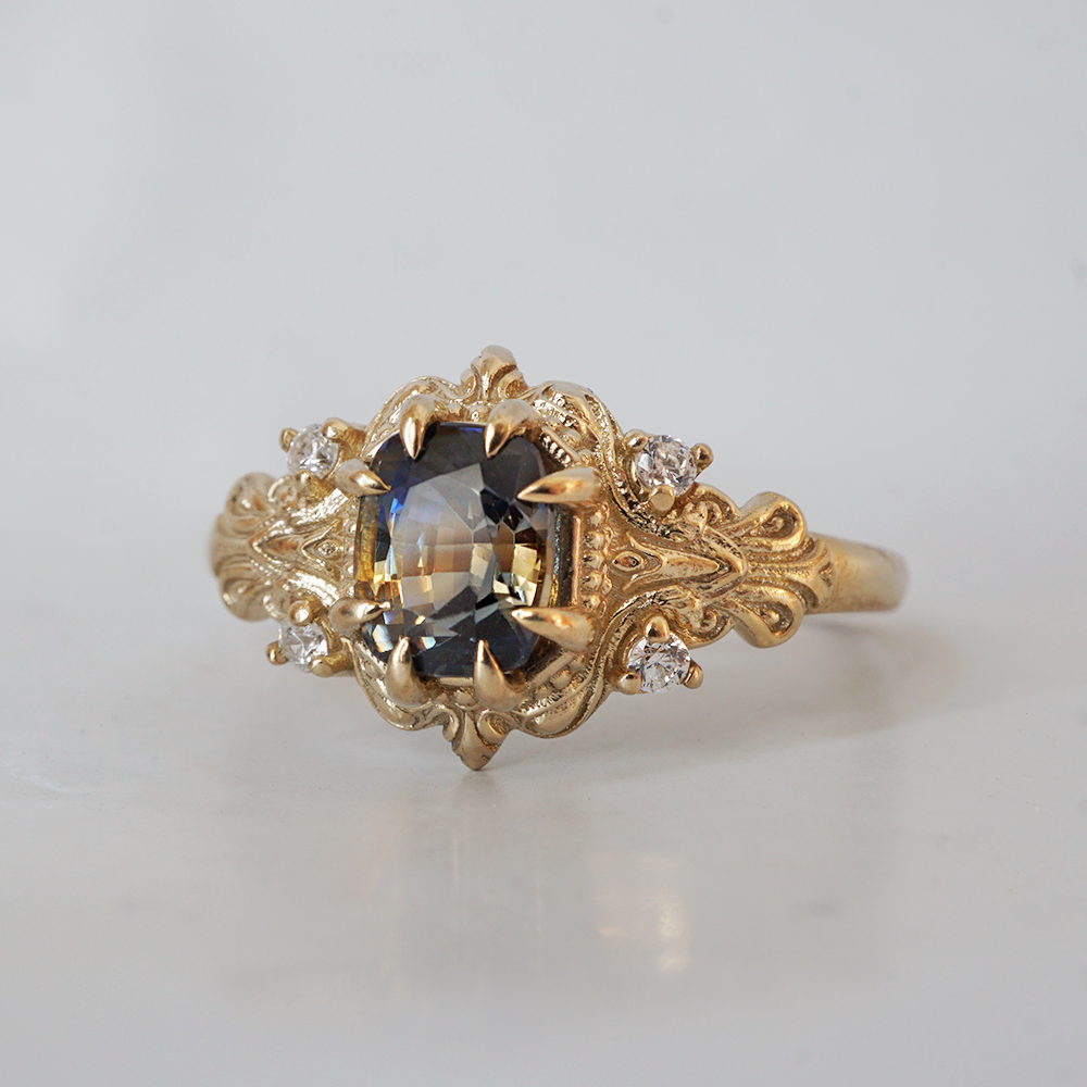 One Of A Kind: Bi-Color Sapphire Dreamscape Diamond Ring in 14K and 18K Gold