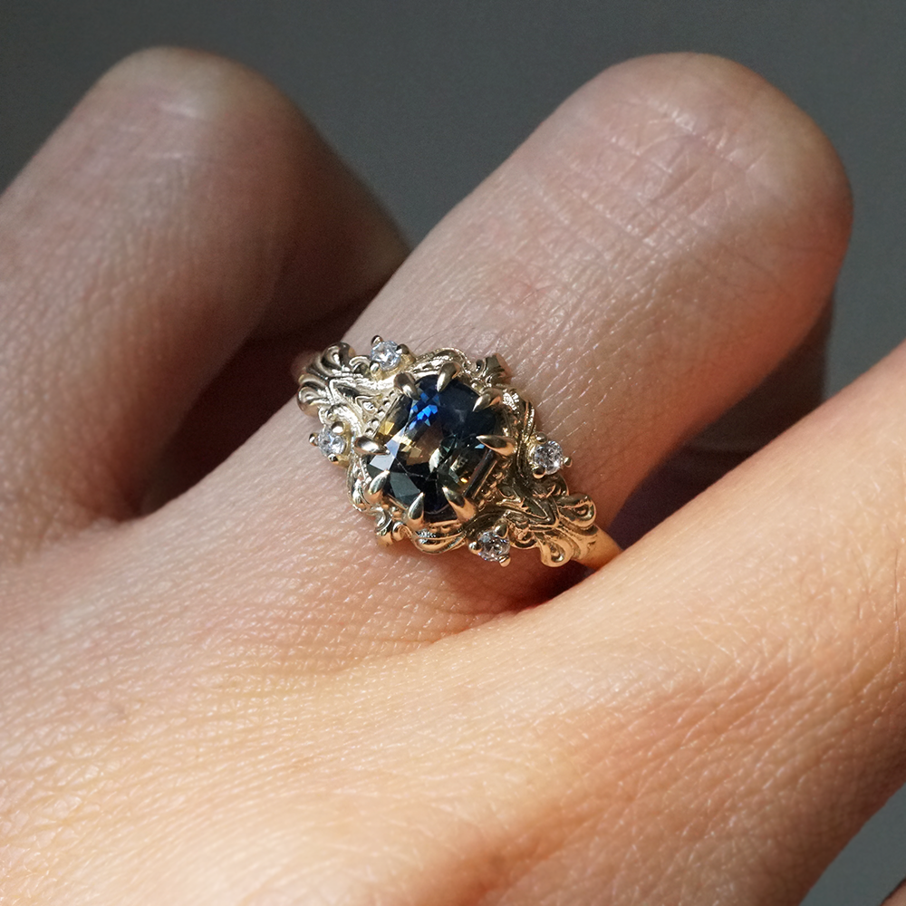 One Of A Kind: Bi-Color Sapphire Dreamscape Diamond Ring in 14K and 18K Gold