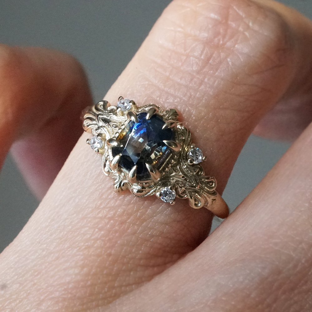 One Of A Kind: Bi-Color Sapphire Dreamscape Diamond Ring in 14K and 18K Gold