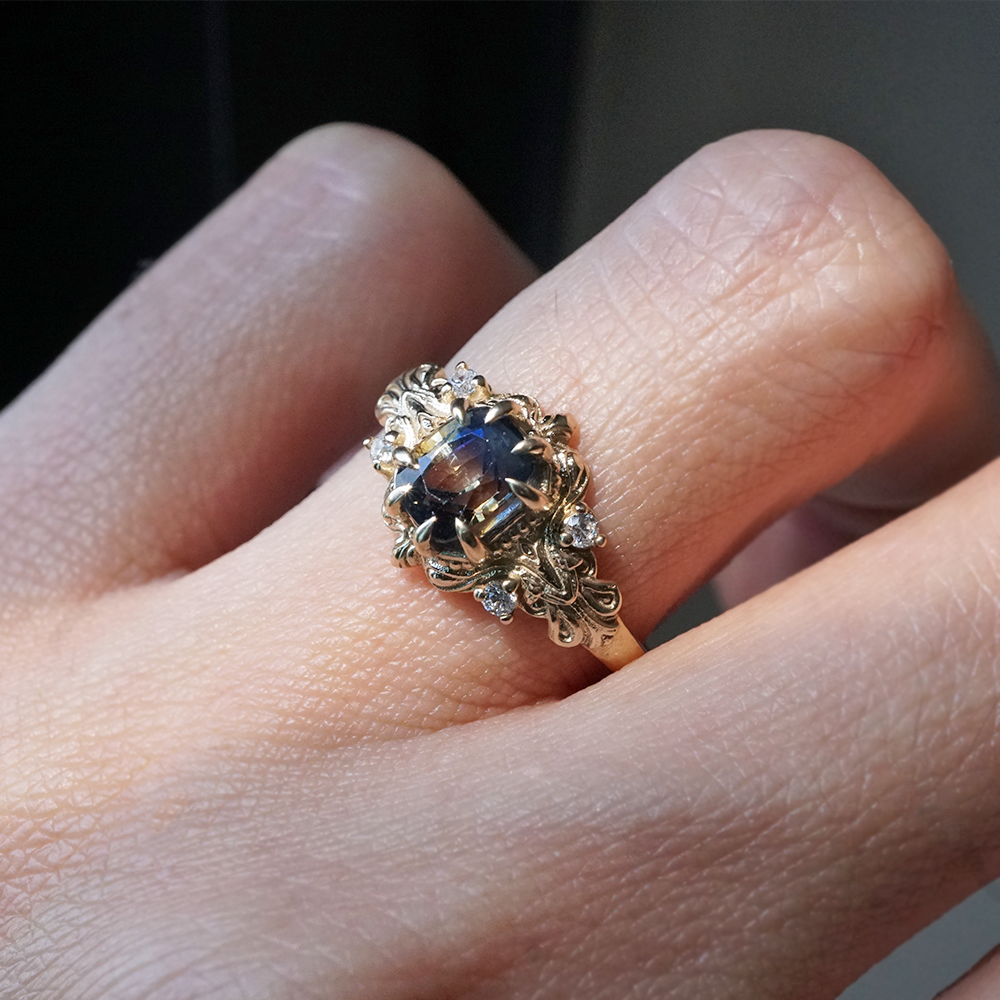 One Of A Kind: Bi-Color Sapphire Dreamscape Diamond Ring in 14K and 18K Gold