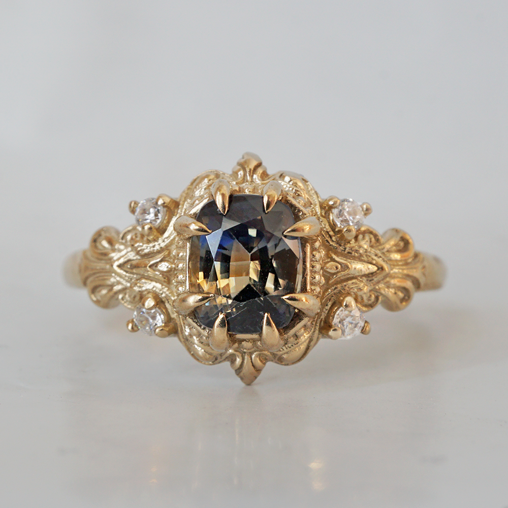 One Of A Kind: Bi-Color Sapphire Dreamscape Diamond Ring in 14K and 18K Gold