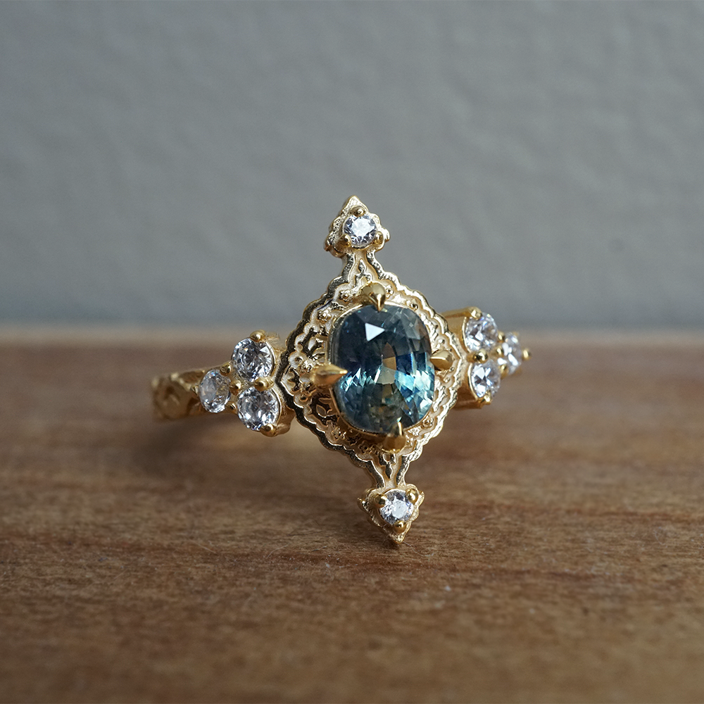 One Of A Kind: Arabasque Bi-Color Sapphire Ring in 14K and 18K Gold