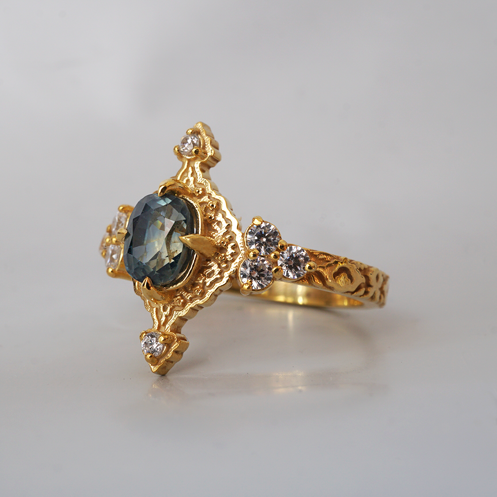 One Of A Kind: Arabasque Bi-Color Sapphire Ring in 14K and 18K Gold