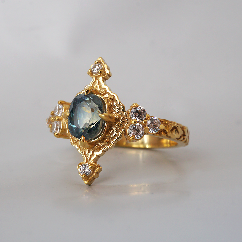 One Of A Kind: Arabasque Bi-Color Sapphire Ring in 14K and 18K Gold