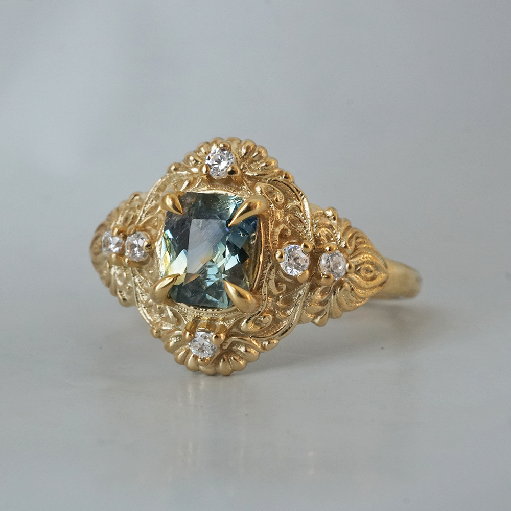 One Of A Kind: Bi-Color Sapphire Twilight Diamond Ring in 14K and 18K Gold