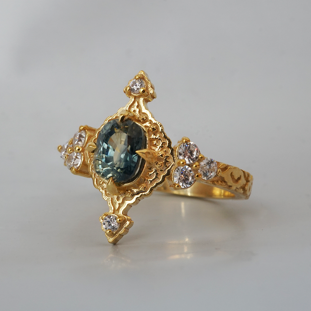 One Of A Kind: Arabasque Bi-Color Sapphire Ring in 14K and 18K Gold