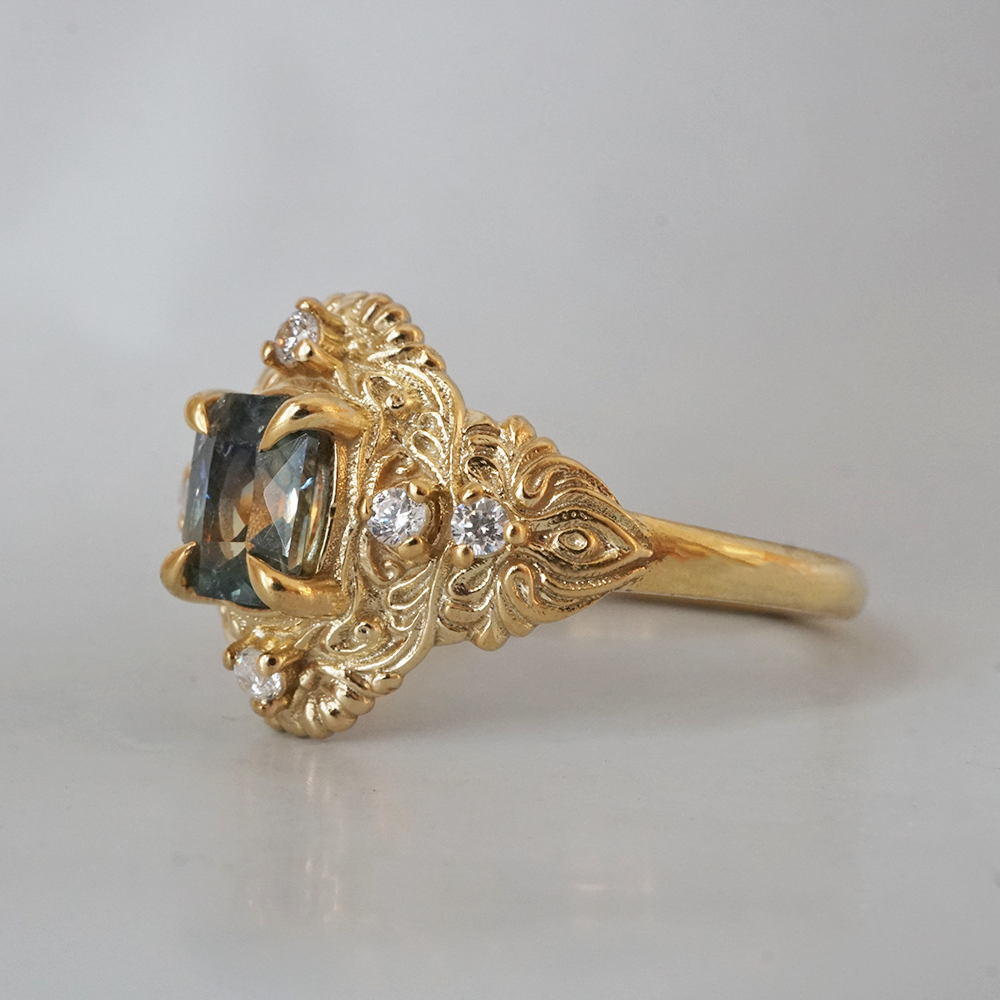 One Of A Kind: Bi-Color Sapphire Twilight Diamond Ring in 14K and 18K Gold