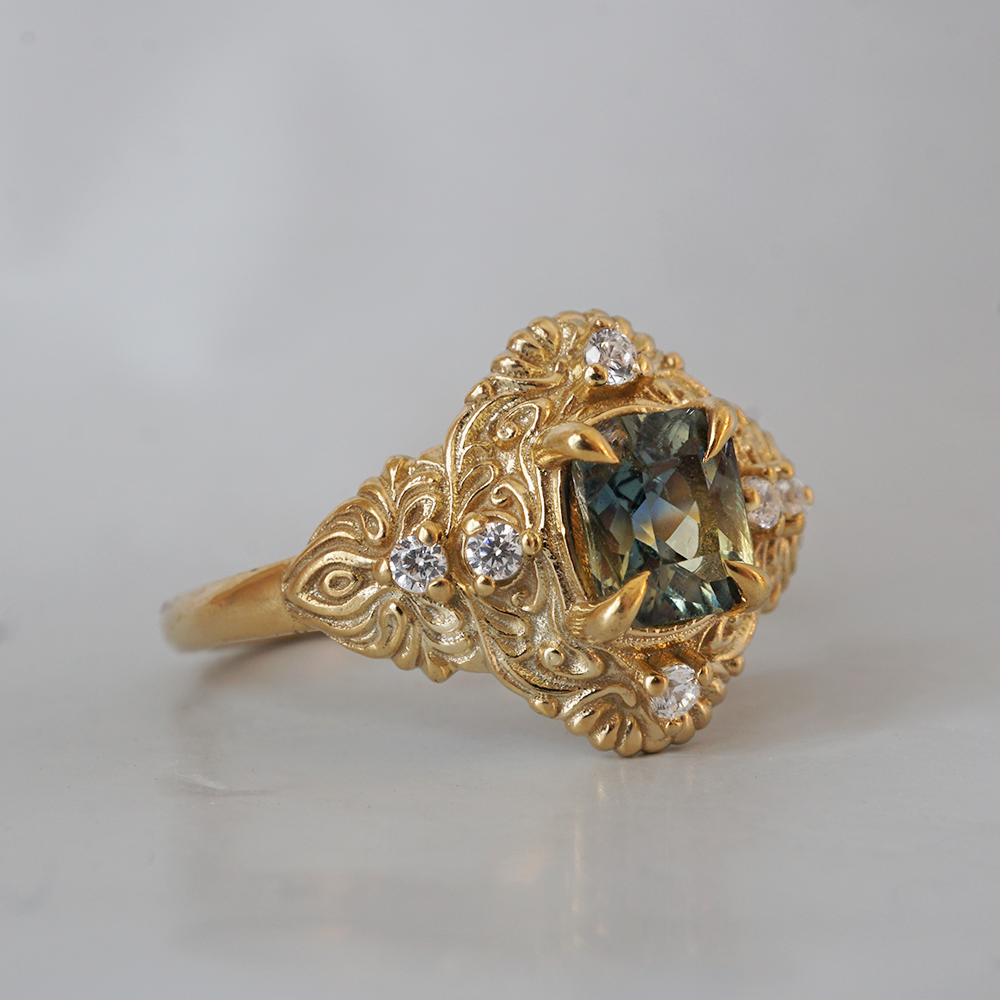 One Of A Kind: Bi-Color Sapphire Twilight Diamond Ring in 14K and 18K Gold