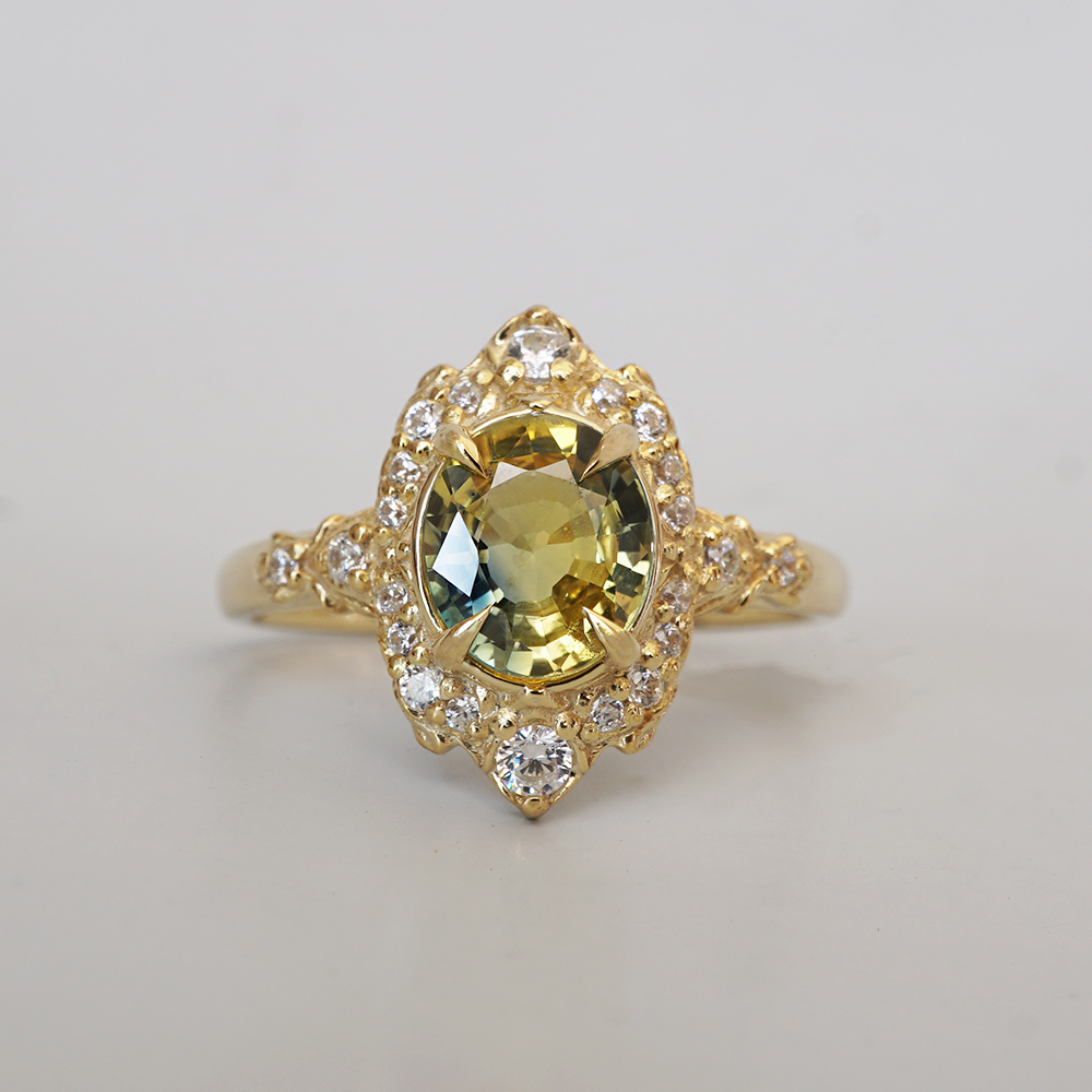 One Of A Kind: Bi Color Sapphire Golden Horizon Ring in 14K and 18K Gold