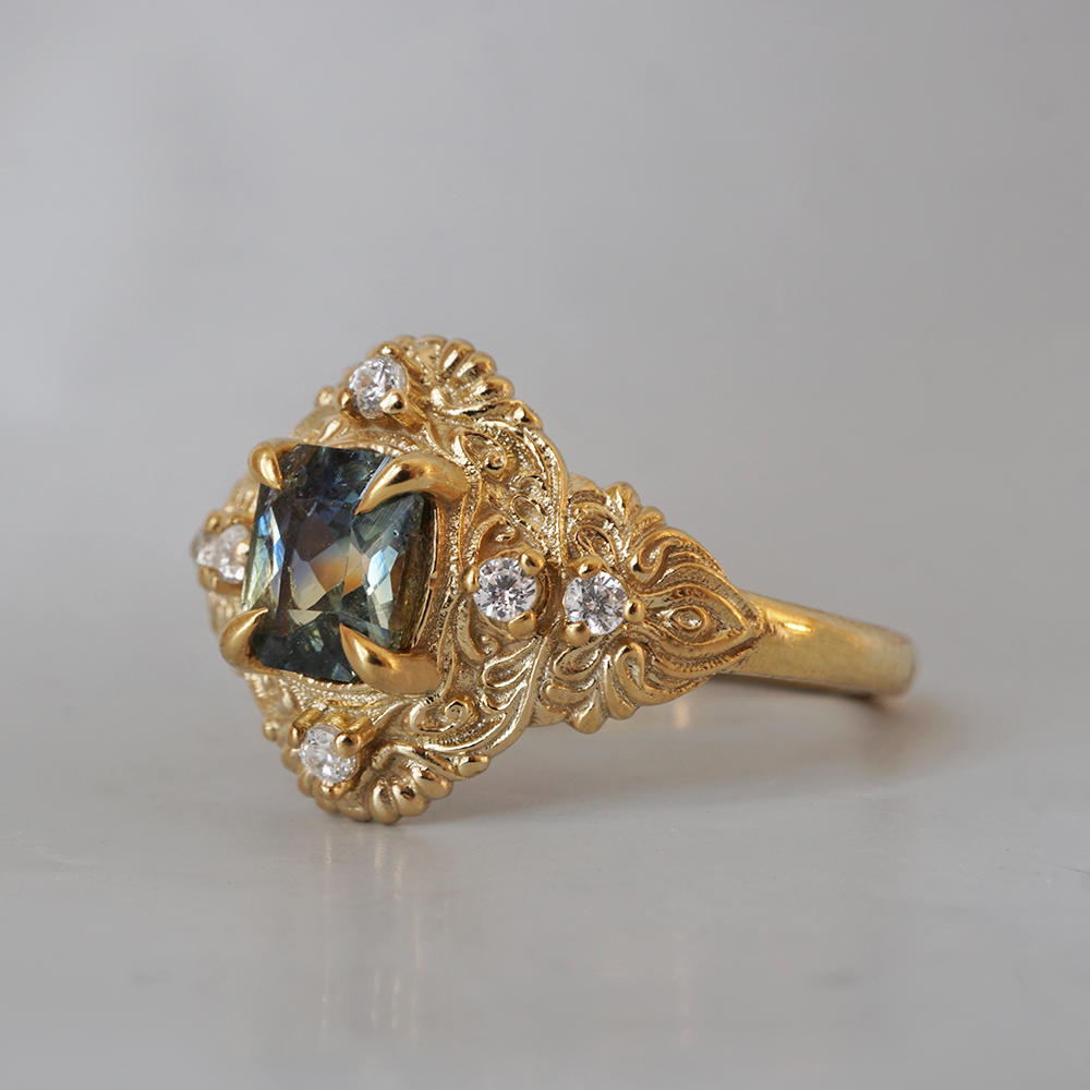 One Of A Kind: Bi-Color Sapphire Twilight Diamond Ring in 14K and 18K Gold