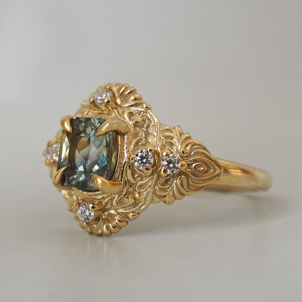 One Of A Kind: Bi-Color Sapphire Twilight Diamond Ring in 14K and 18K Gold