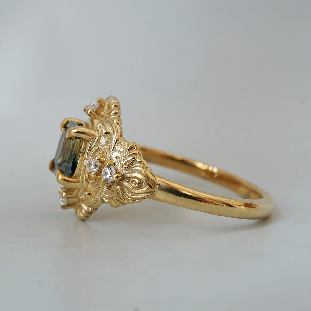 One Of A Kind: Bi-Color Sapphire Twilight Diamond Ring in 14K and 18K Gold