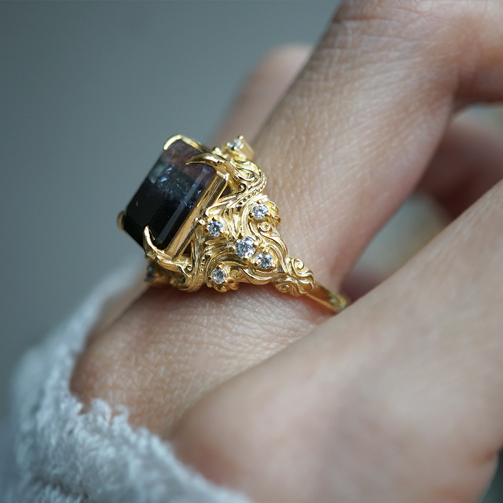 Limited Edition: Dusky Bloom Bi-Color Tourmaline Ring in 14K and 18K Gold