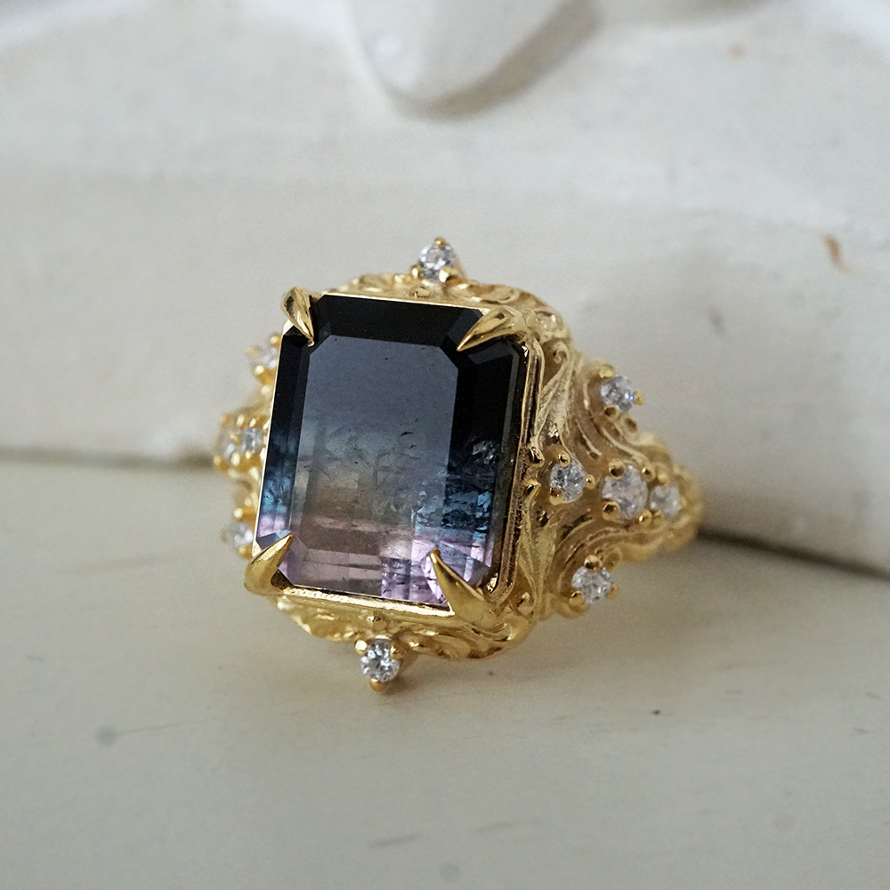 Limited Edition: Dusky Bloom Bi-Color Tourmaline Ring in 14K and 18K Gold