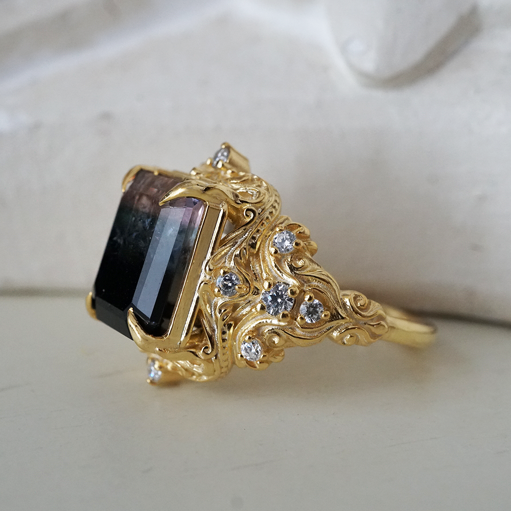 Limited Edition: Dusky Bloom Bi-Color Tourmaline Ring in 14K and 18K Gold