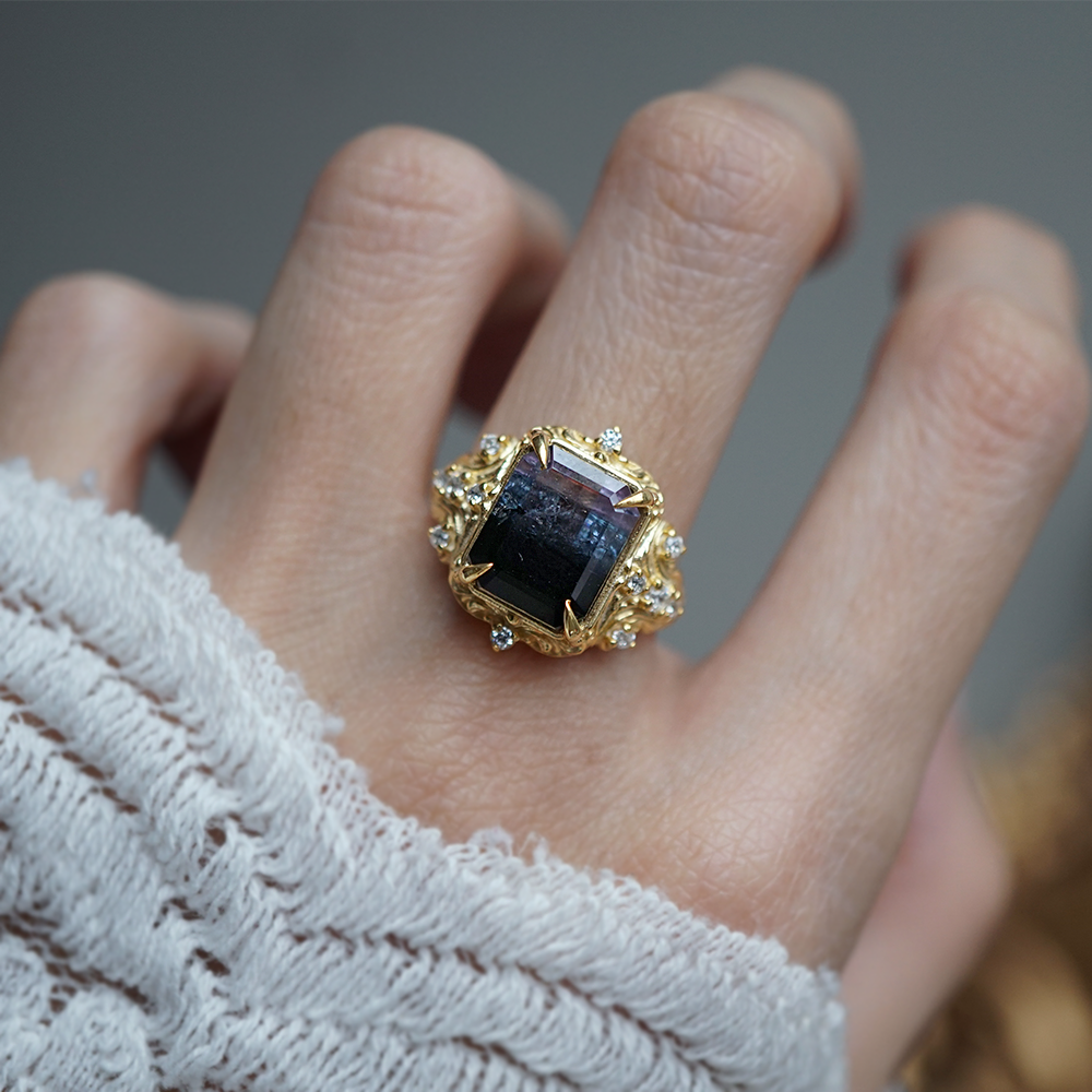 Limited Edition: Dusky Bloom Bi-Color Tourmaline Ring in 14K and 18K Gold