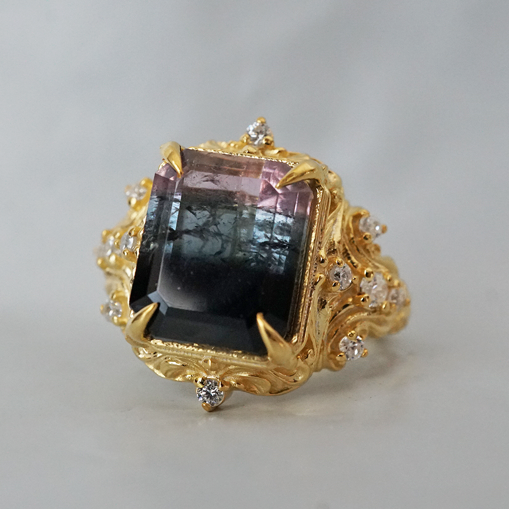 Limited Edition: Dusky Bloom Bi-Color Tourmaline Ring in 14K and 18K Gold