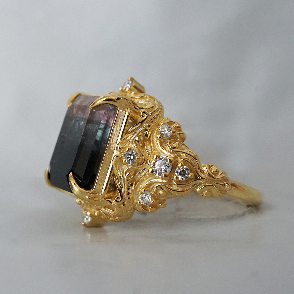 Limited Edition: Dusky Bloom Bi-Color Tourmaline Ring in 14K and 18K Gold