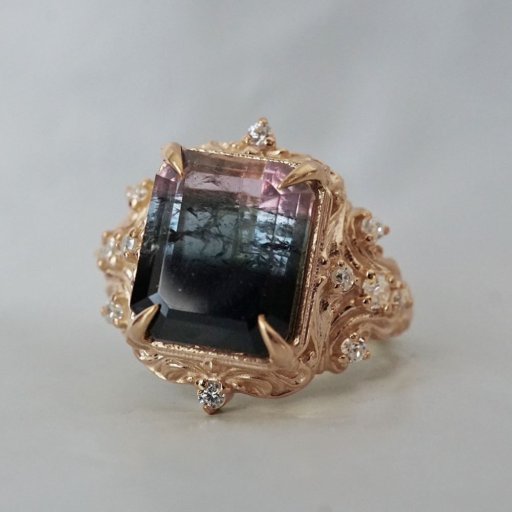 Limited Edition: Dusky Bloom Bi-Color Tourmaline Ring in 14K and 18K Gold