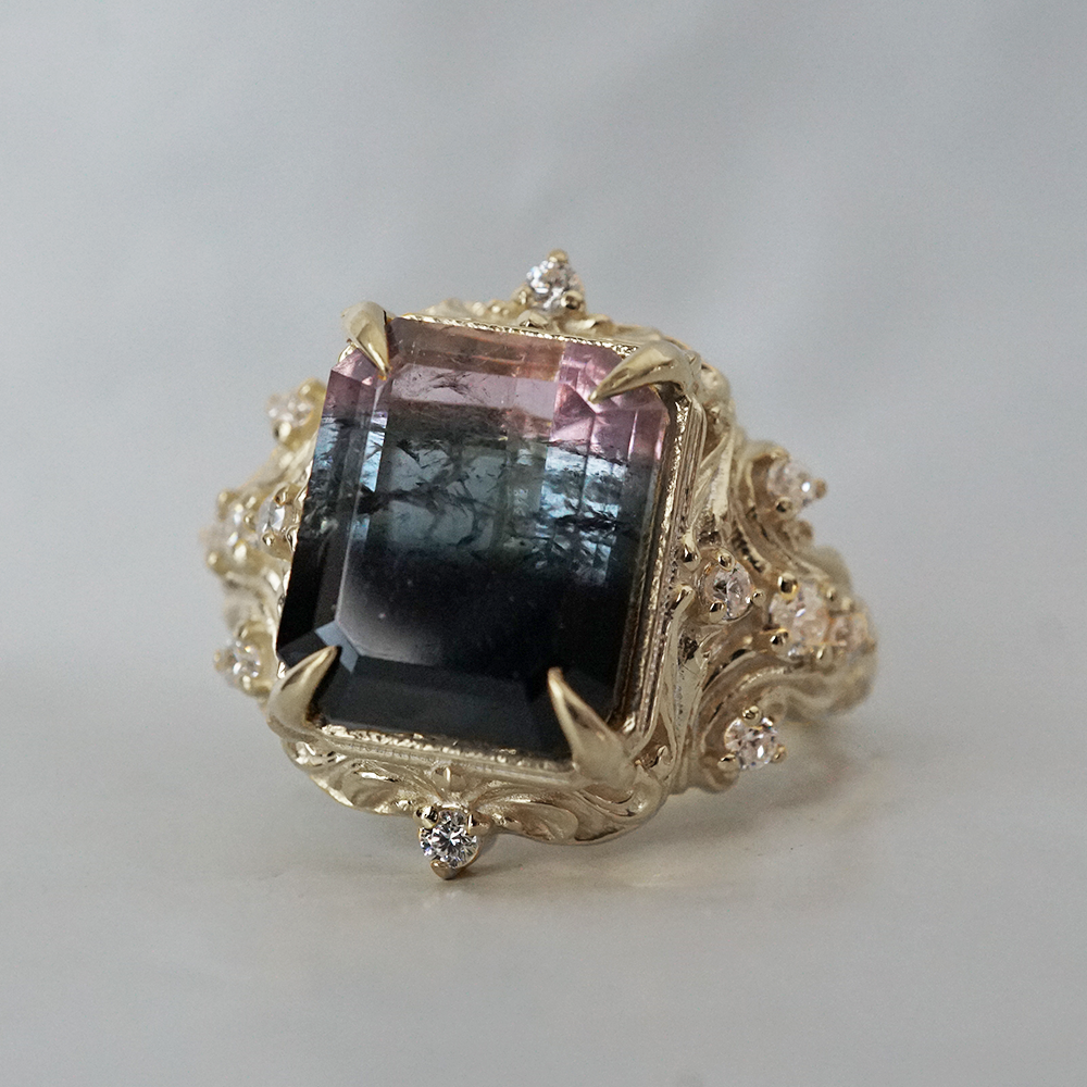 Limited Edition: Dusky Bloom Bi-Color Tourmaline Ring in 14K and 18K Gold