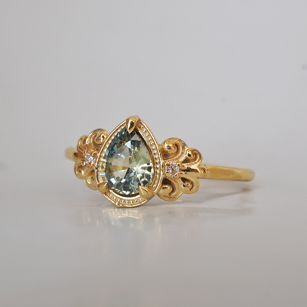 One Of A Kind: Aurora Blossom Bi Color Sapphire Diamond Ring in 14K and 18K Gold