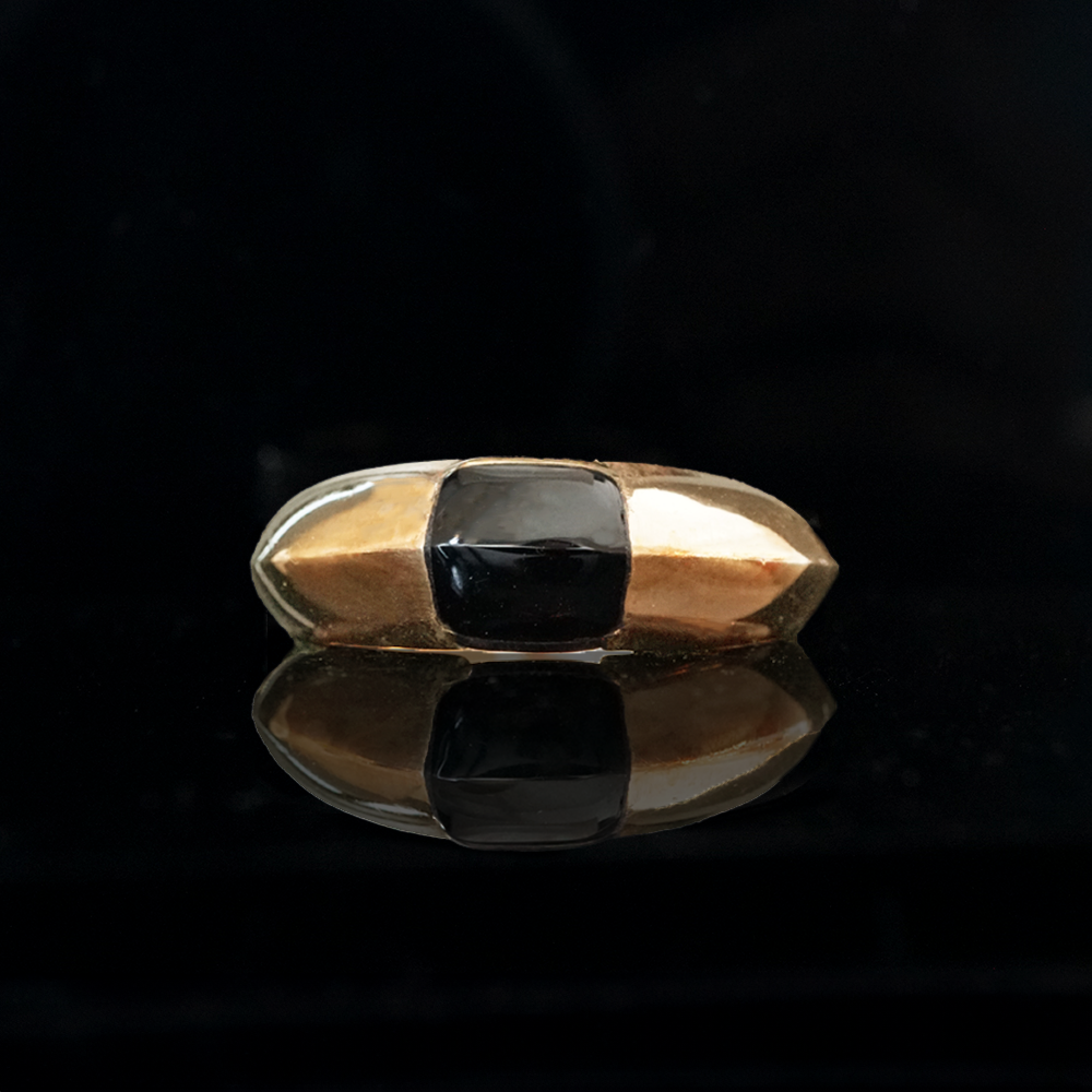 Black Onyx Bevel Ring in Sterling Silver and 14K Gold, 7mm