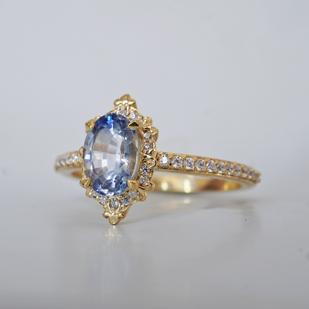 One Of A Kind: Bi-Color Blue Sapphire Skybound Diamond Ring in 14K and 18K Gold