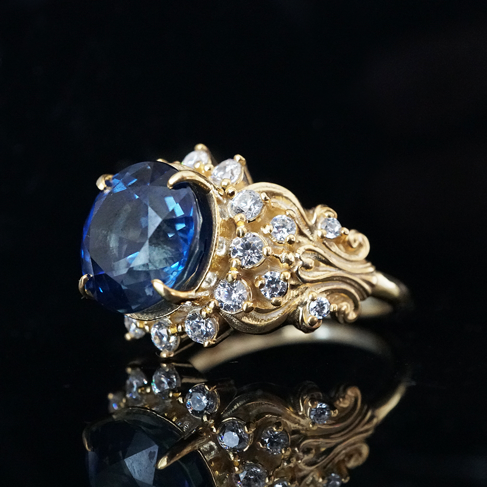 One Of A Kind: Ceylon Blue Sapphire Imperial Diamond Ring in 14K and 18K Gold