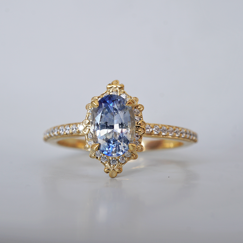 One Of A Kind: Bi-Color Blue Sapphire Skybound Diamond Ring in 14K and 18K Gold