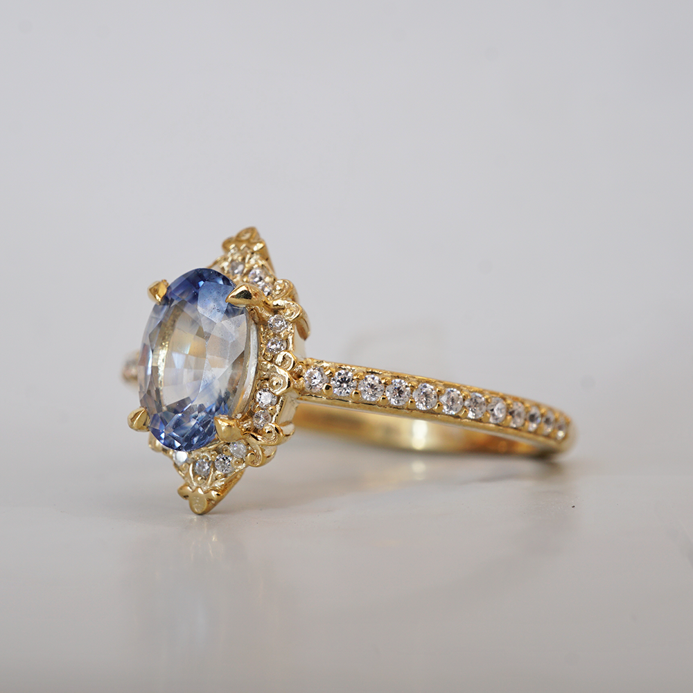 One Of A Kind: Bi-Color Blue Sapphire Skybound Diamond Ring in 14K and 18K Gold